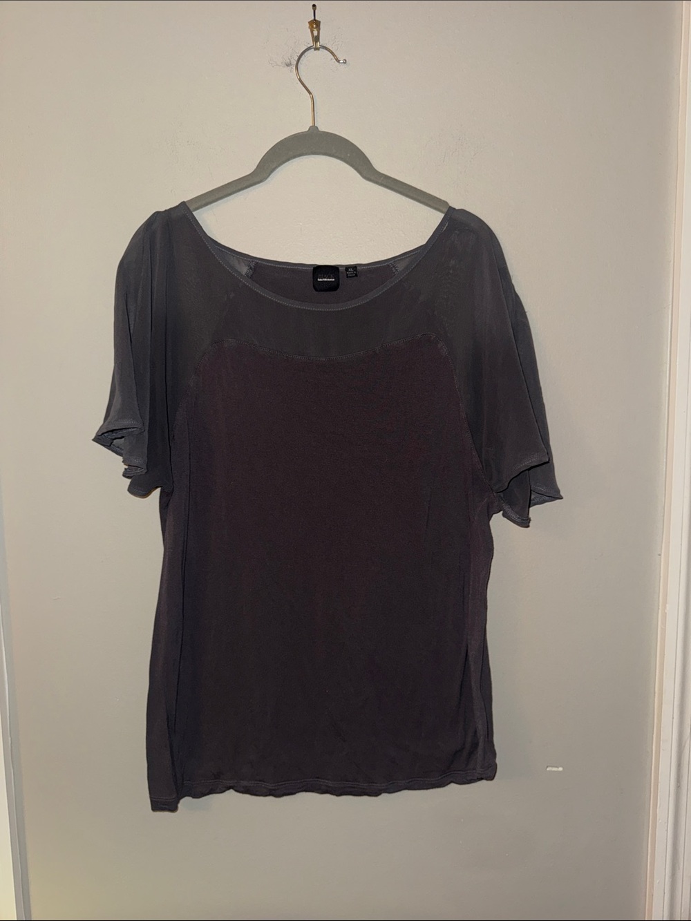 Saks Fifth Avenue Black Label Short Sleeve Scoop Neck Top - Charcoal Gray